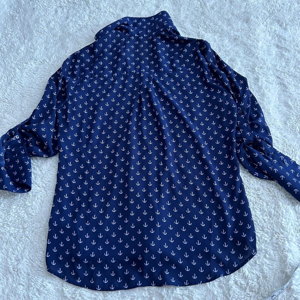 Express Women's Portofino Top Blue Anchor M Business Teacher Work Office Attire - Picture 3 of 7